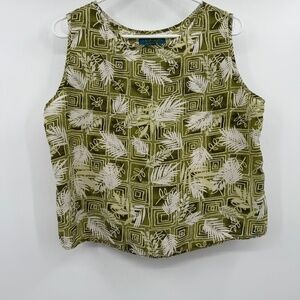 Coconut Cove Top Women Large Green Tropical Silk Sleeveless Tank Hawaiian